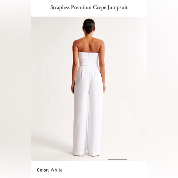 Abercrombie Strapless Premium Crepe Jumpsuit - WHITE NWT - Small Petite - Picture 4 of 4